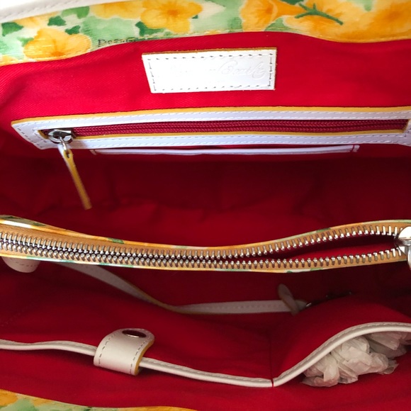 Dooney Bourke Petunia Floral Satchel Tote Bag White Leather Coated Canvas Purse - Picture 5 of 12